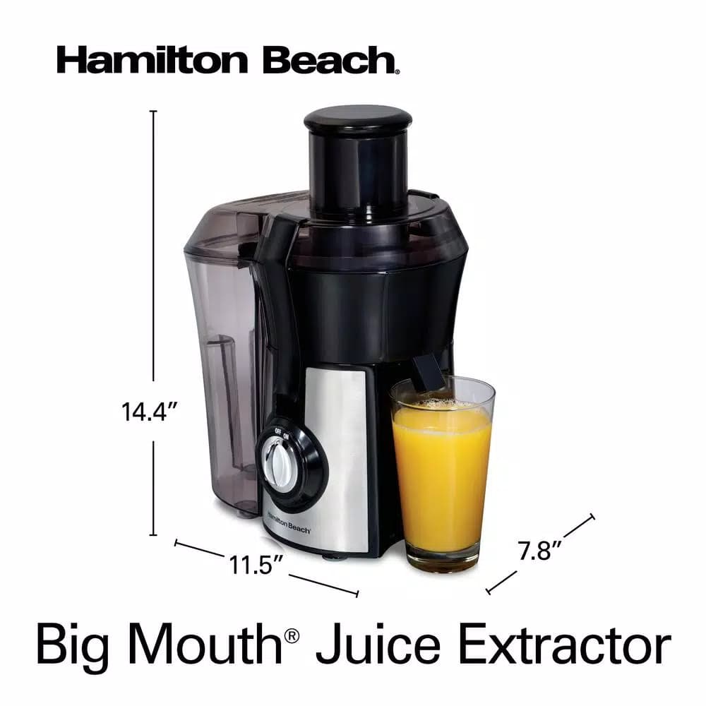Hamilton Beach Big Mouth Pro 800W Centrifugal Juicer, 1 Qt, Black and Stainless Steel