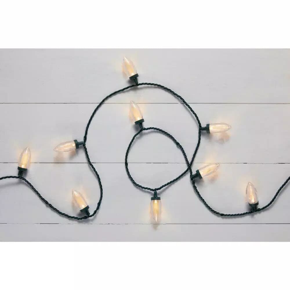 Home Accents Holiday 100-Light LED C9 Warm White Smooth Bulb String Lights, 65 ft, Green Wire