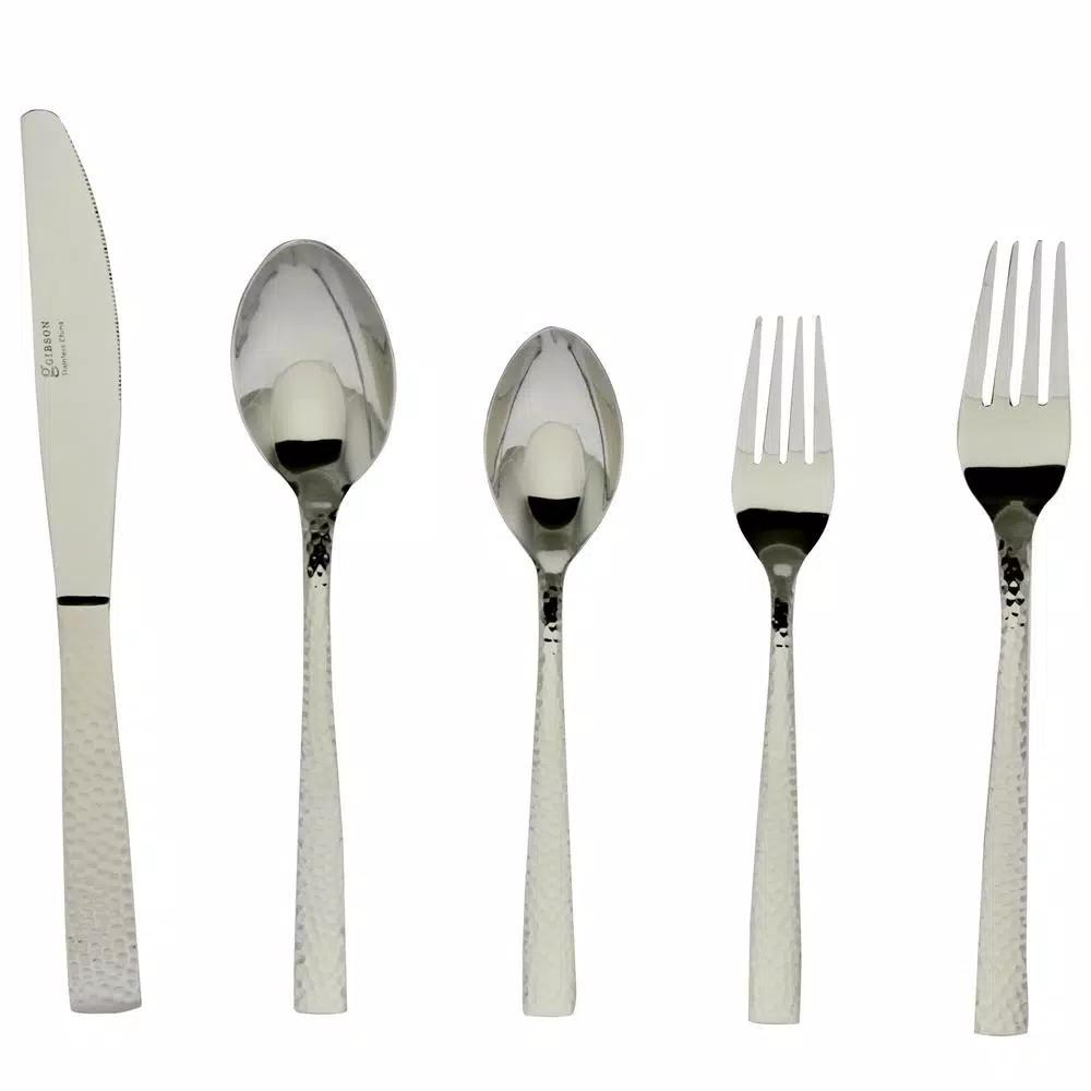 Gibson Royal Brighton 20-Piece 18/10 Stainless Steel Flatware Set, Hammered Design, Service for 10