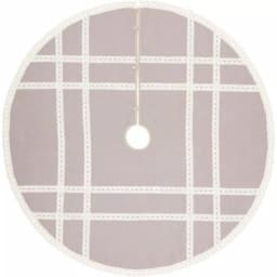VHC Brands 55 in. Grey Margot Farmhouse Christmas Tree Skirt with Diamond Lace and Chambray thumbnail 1