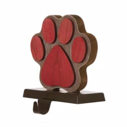 Glitzhome 6.30 in. Dog Paw Wooden and Metal Christmas Stocking Holder, Red thumbnail 2