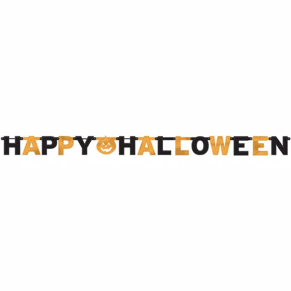Amscan Happy Halloween Foil Letter Banner, Orange and Black Pumpkin Design (3-Pack)