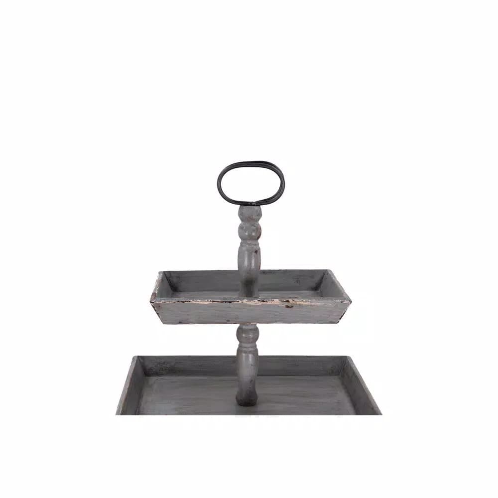 3R Studios Bungalow Lane Grey 3-Tier Decorative Tray with Distressed Wood & Metal Construction