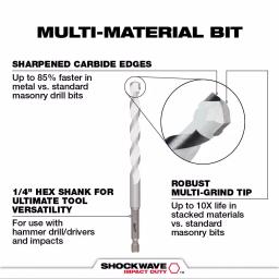 Milwaukee SHOCKWAVE 3/8 in. Carbide Multi-Material Drill Bit, 1/4 in. Hex Shank thumbnail 3