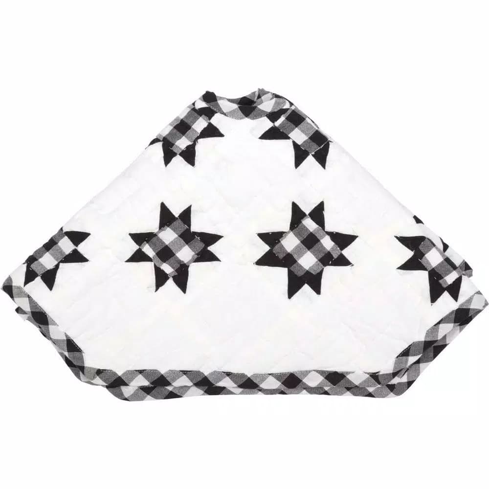 VHC Brands Emmie 21 in. Black and White Patchwork Christmas Tree Skirt, Hand-Quilted Cotton