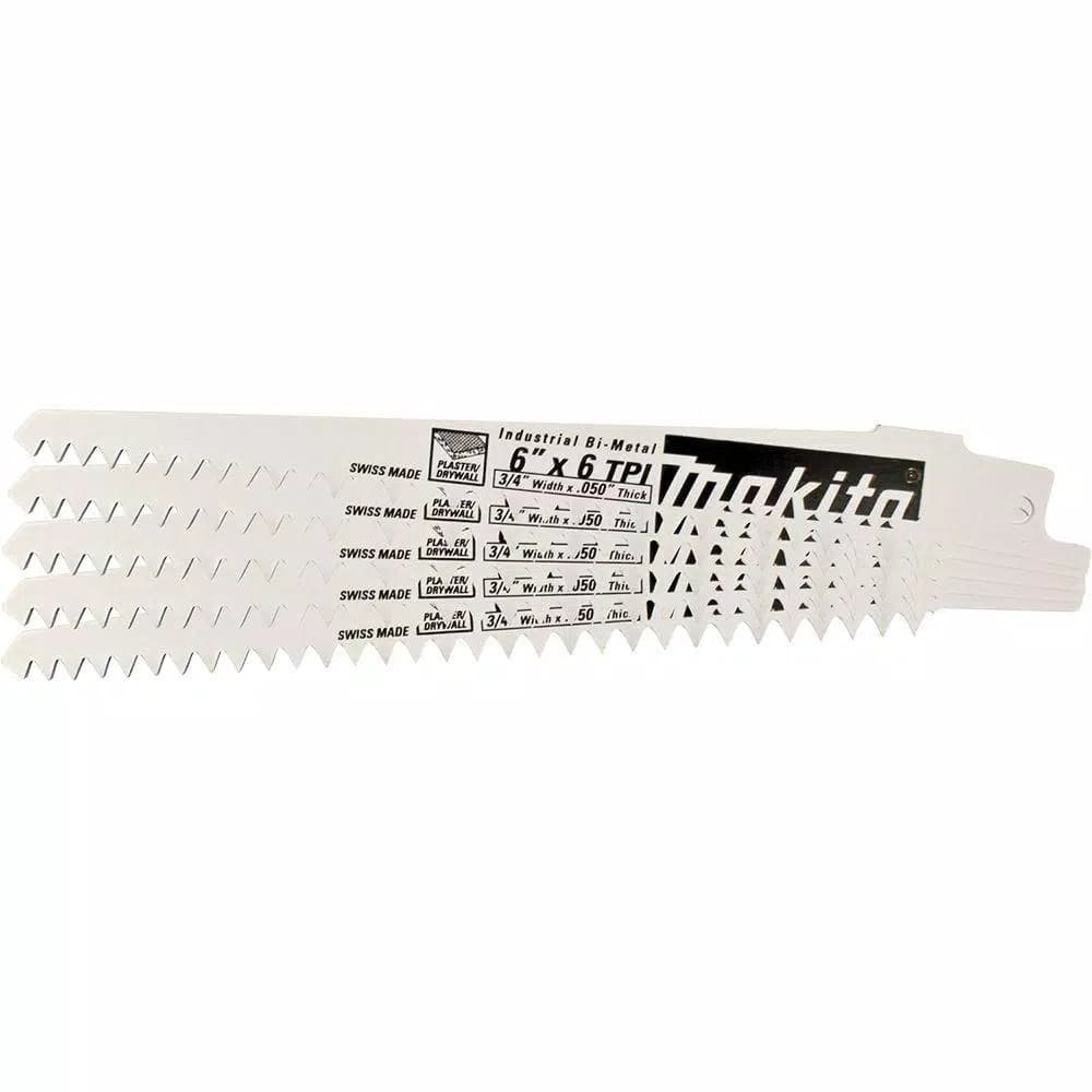 Makita 6 in. 6 TPI Wood Cutting Reciprocating Saw Blades, Bi-Metal (5-Pack)