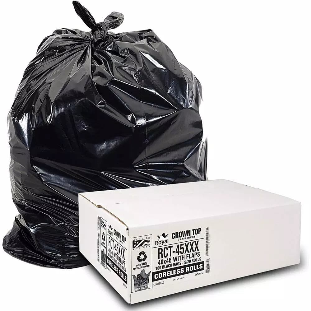 Unbranded 45 Gallon Black Low Density EZ Tie Closure Trash Bags, 1.5 Mil, 100-Count