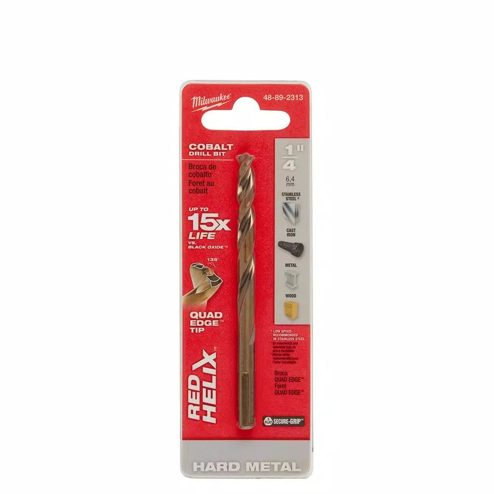 Milwaukee 1/4 in. Cobalt Red Helix Twist Drill Bit, 3/8 in. Shank