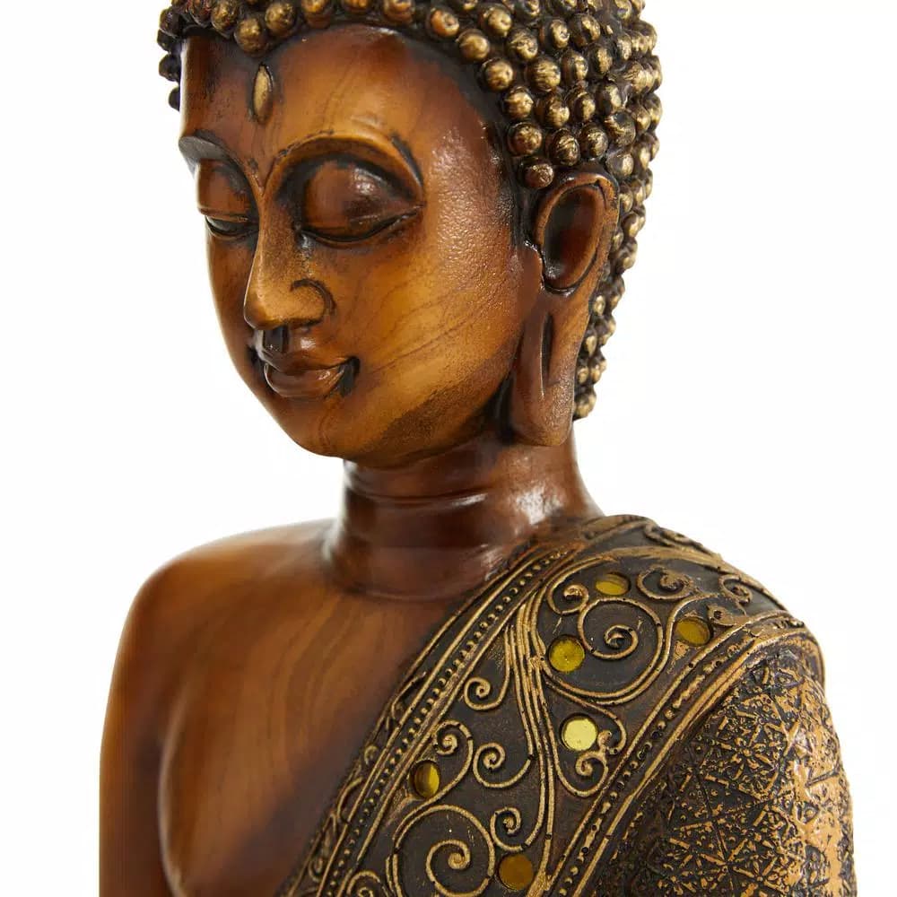 LITTON LANE Polystone Sitting Buddha Sculpture with Mirrored Accents and Bronze Finish