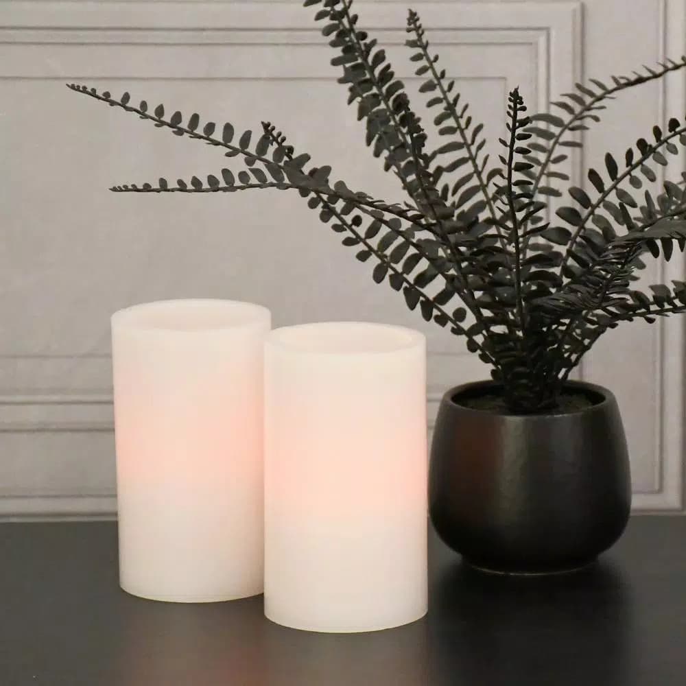 LUMABASE 3 in. Multicolor Remote Control LED Pillar Wax Candles, Set of 2