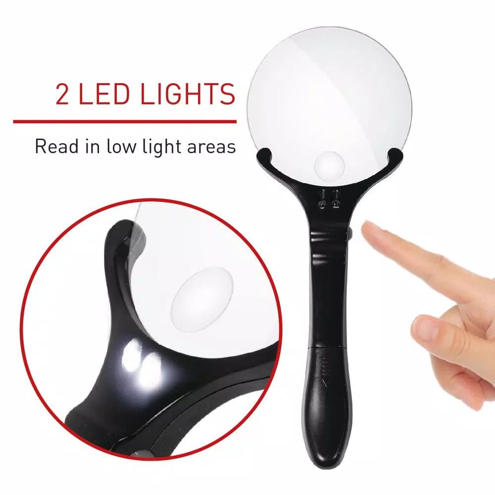 SecurityMan Handheld Magnifying Glass with 2 LED Lights - 3X/5X Dual Lens Illuminated Magnifier