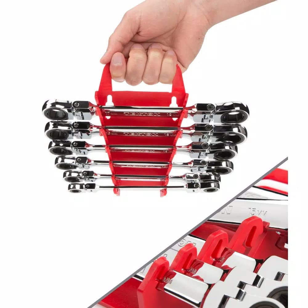 TEKTON 6-Piece Metric Flex-Head Ratcheting Box End Wrench Set, 8-19 mm