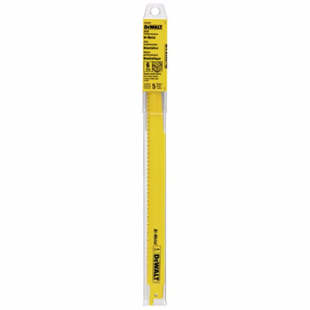 DEWALT 12 in. 6 TPI Bi-Metal Taper Back Reciprocating Saw Blade, 5-Pack