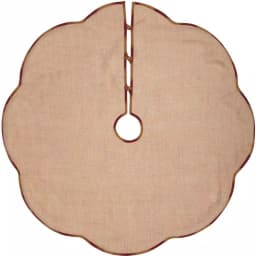 VHC Brands 48 in. Burgundy Check Red Primitive Christmas Tree Skirt with Scalloped Edge thumbnail 2