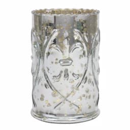 Stonebriar Collection 6.5 in. Antique Silver Mercury Glass Fleur De Lis Pillar Candle Holder thumbnail 3