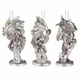 Design Toscano Three Dragons of the Amesbury Holiday Gemstone Ornament Set, 3-Piece Silver Resin thumbnail 4