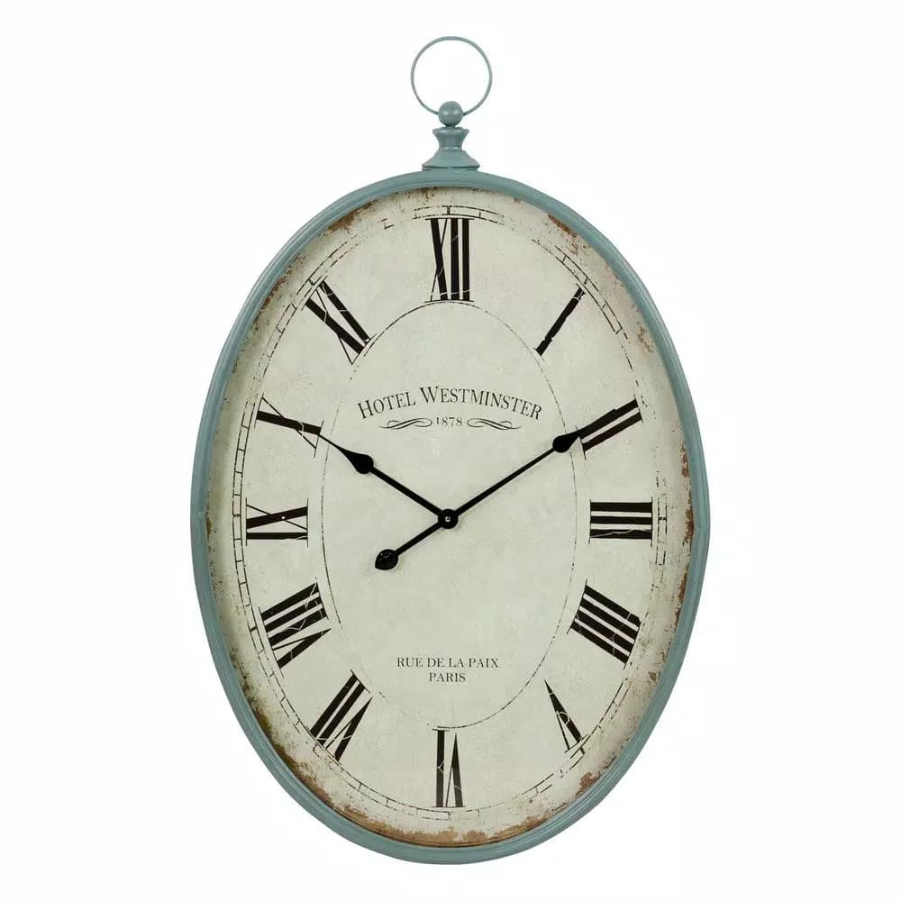 Aspire Home Accents Sonia Blue Oval Wall Clock - Distressed Teal French Provincial Decor
