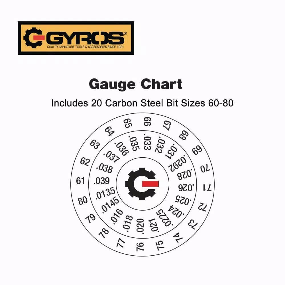 Gyros Carbon Steel Wire Gauge Drill Bit Dome Set, #61 - #80 (20-Piece)