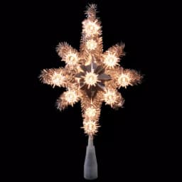Northlight 11 in. Silver Tinsel Star of Bethlehem Christmas Tree Topper with Clear Mini Lights thumbnail 1