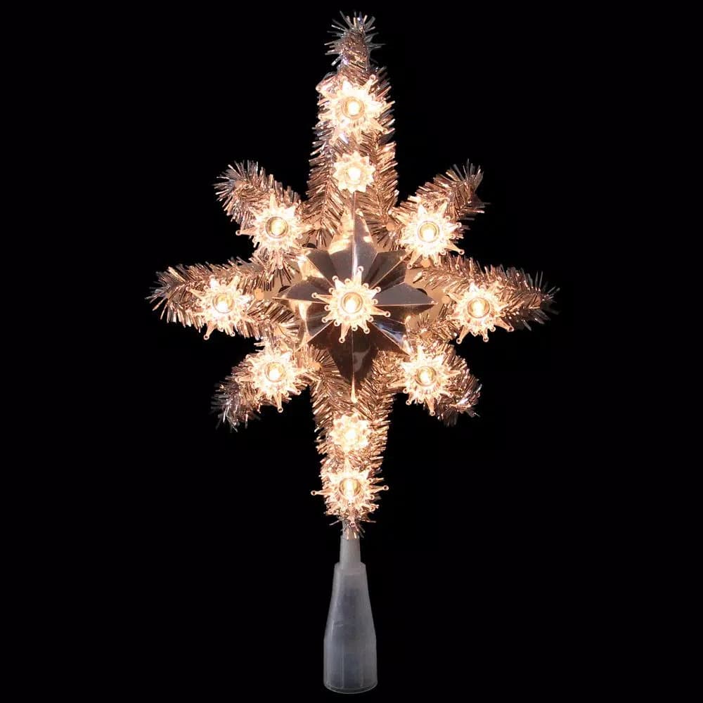 Northlight 11 in. Silver Tinsel Star of Bethlehem Christmas Tree Topper with Clear Mini Lights