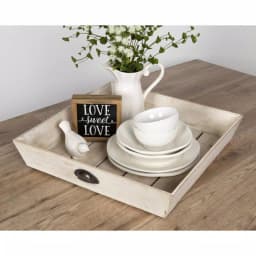 Kate and Laurel Woodmont White Decorative Wood Tray - Large Square Rustic Farmhouse Accent thumbnail 1