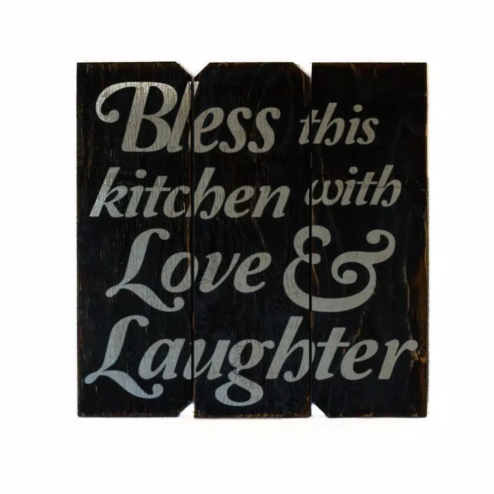 Unbranded Boulder Innovations 16 in. x 16 in. Bless This Kitchen With Love and Laughter Wood Wall Art