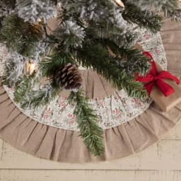 VHC Brands 21 in. Carol Khaki Tan & Winter Floral Ruffled Farmhouse Christmas Tree Skirt thumbnail 4