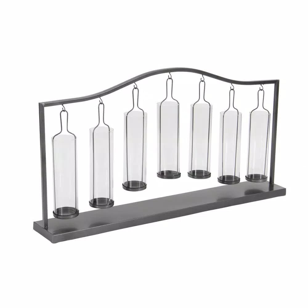 LITTON LANE 19 in. Metallic Black Iron and Clear Glass 7-Light Votive Candle Holder