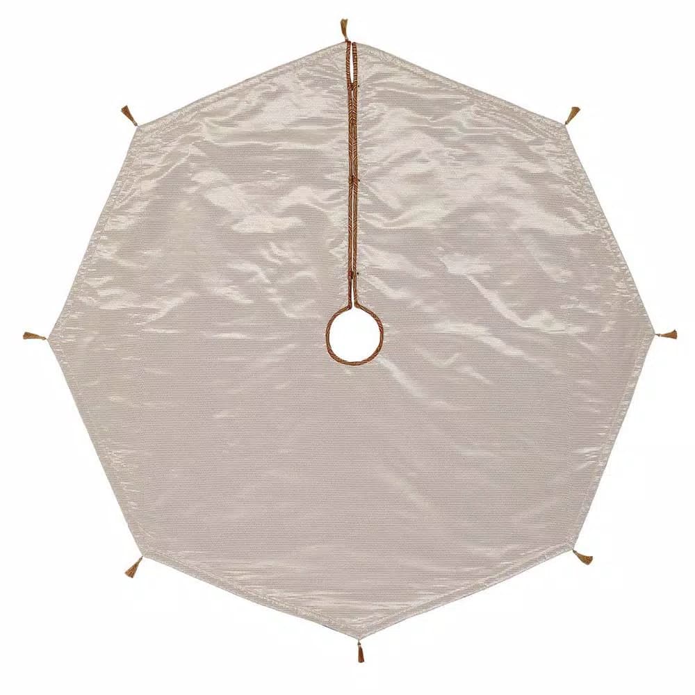 VHC Brands 60 in. Soleil Candy Apple Red & Bronze Jacquard Christmas Tree Skirt with Gold Tassels