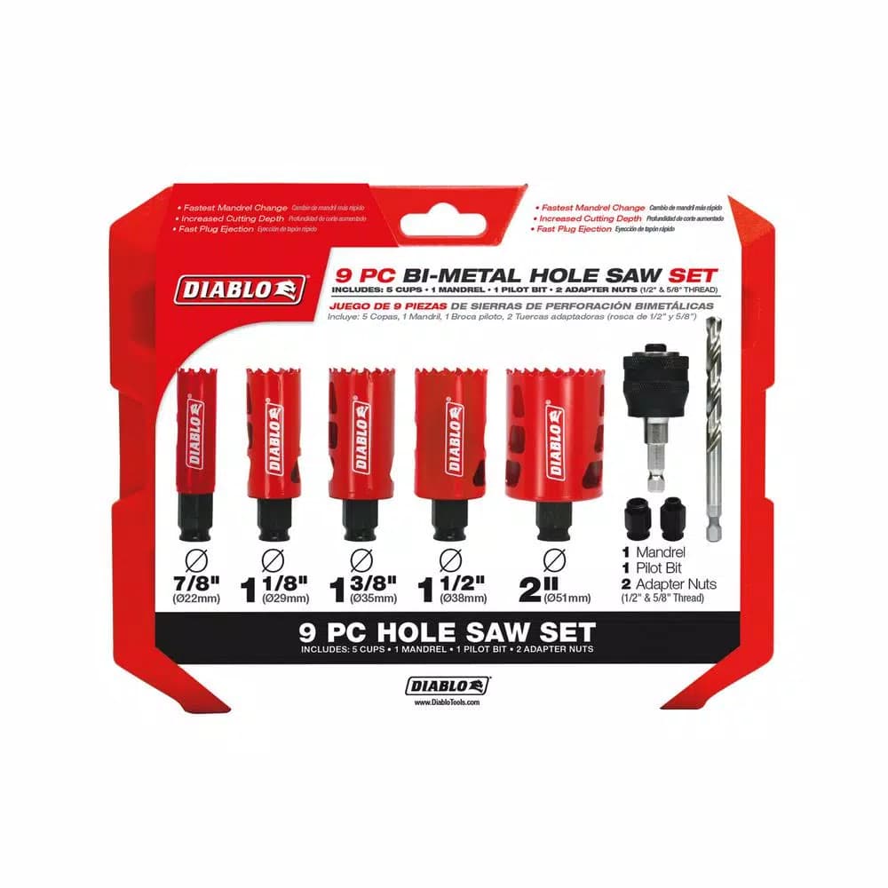 Diablo 9-Piece General Purpose Bi-Metal Hole Saw Set with SnapLock PLUS Mandrel System