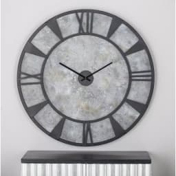 LITTON LANE 35 in. Modern Industrial Round Wall Clock - Matte Black Iron and Stone Gray Wood thumbnail 5