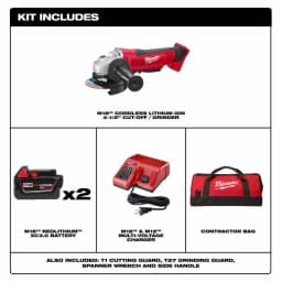 Milwaukee M18 4-1/2 in. Cordless Cut-Off Grinder Kit with (2) 3.0 Ah Batteries, Charger, and Tool Bag thumbnail 2