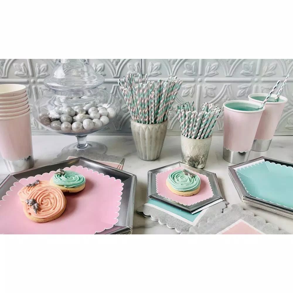 Sugar Plum Party SugarPlum Confection Hexagon Salad Plates, 16-Piece Mint with Silver Rim