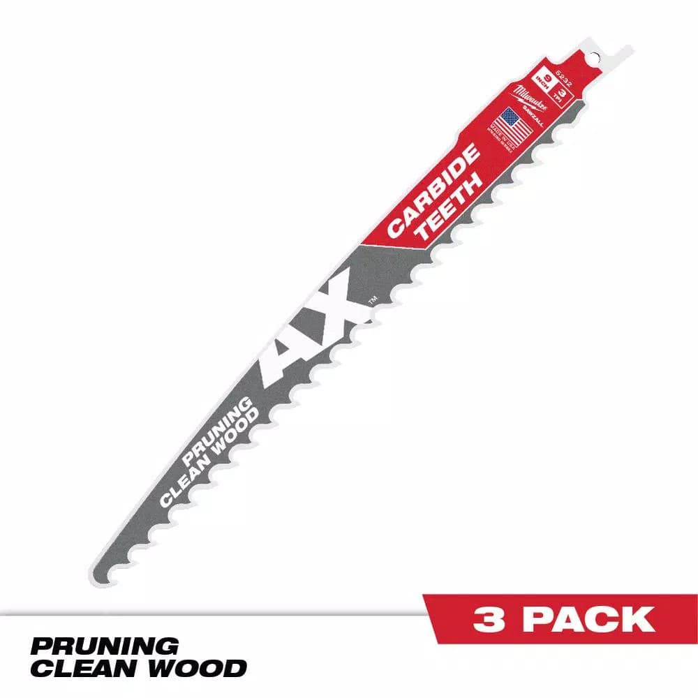 Milwaukee 9 in. Carbide Teeth Pruning Reciprocating Saw Blade, 3 TPI (3-Pack)