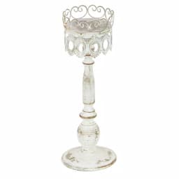 LITTON LANE 14 in. Distressed Ivory Iron Pillar Candle Holders with Filigree Design (Set of 2) thumbnail 5
