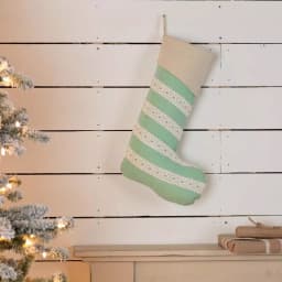 VHC Brands 20 in. Mint Margot Farmhouse Christmas Stocking with Diamond Cut Lace and Cotton/Felt thumbnail 3