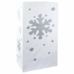 LUMABASE 11 in. Snowflake Flame Resistant Luminaria Bags, Set of 12, White with Silver Design thumbnail 1