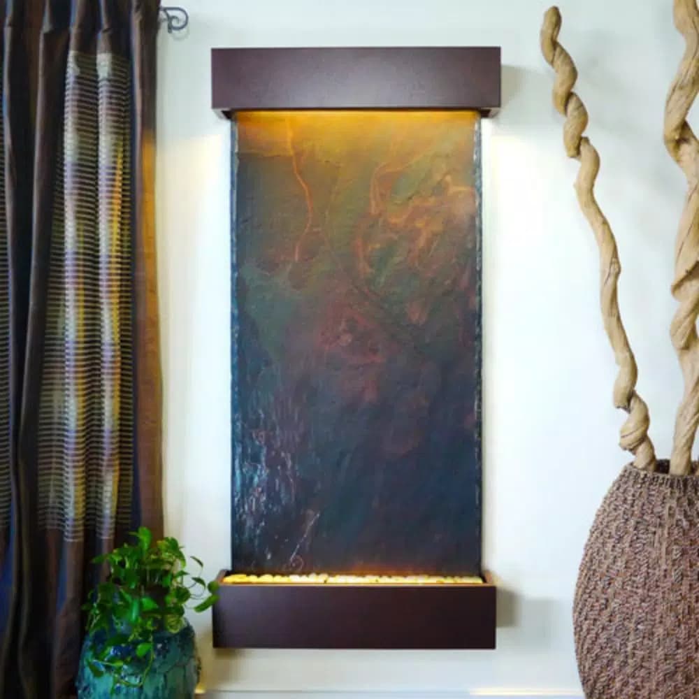 Water Wonders Grande Nojoqui Falls Lightweight Slate Wall Fountain with Copper-Vein Trim