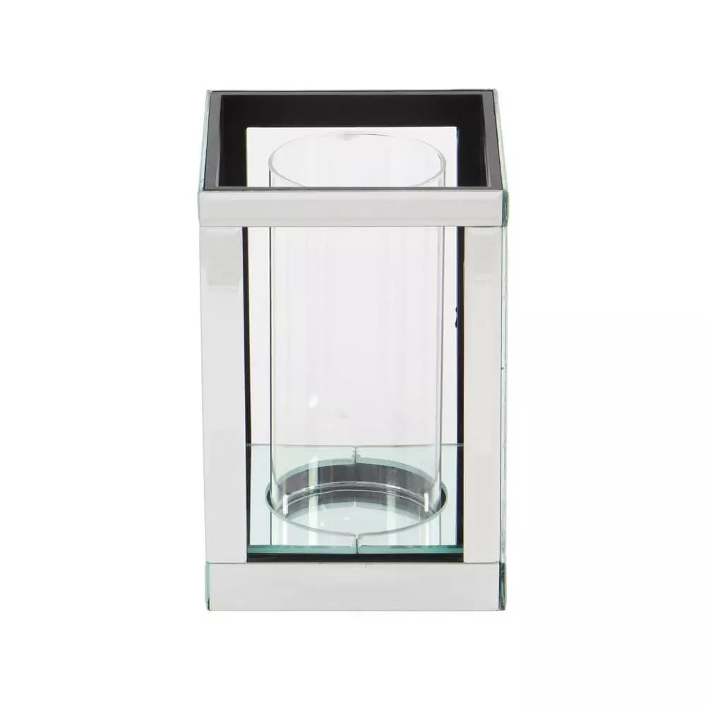 LITTON LANE 10 in. Silver Wood and Clear Glass Candle Holder, Modern Glam Candlestick