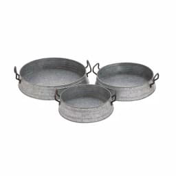 LITTON LANE Farmhouse Rustic Gray Iron Decorative Planter Trays, Set of 3 thumbnail 2