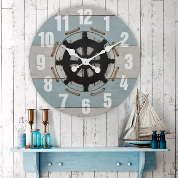 La Crosse Clock Co. 24 in. Blue Coastal Nautical Round Wall Clock