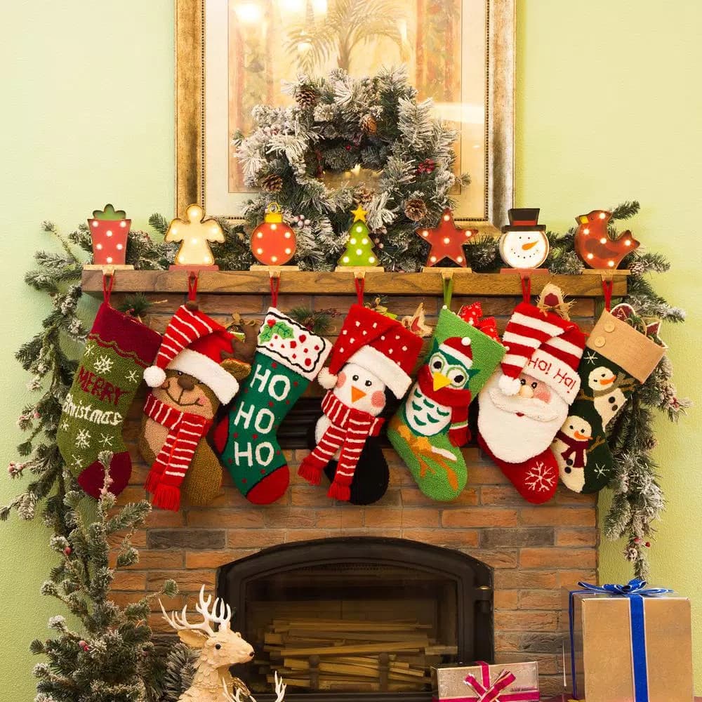 Glitzhome Marquee LED Angel and Tree Christmas Stocking Holder Set of 2