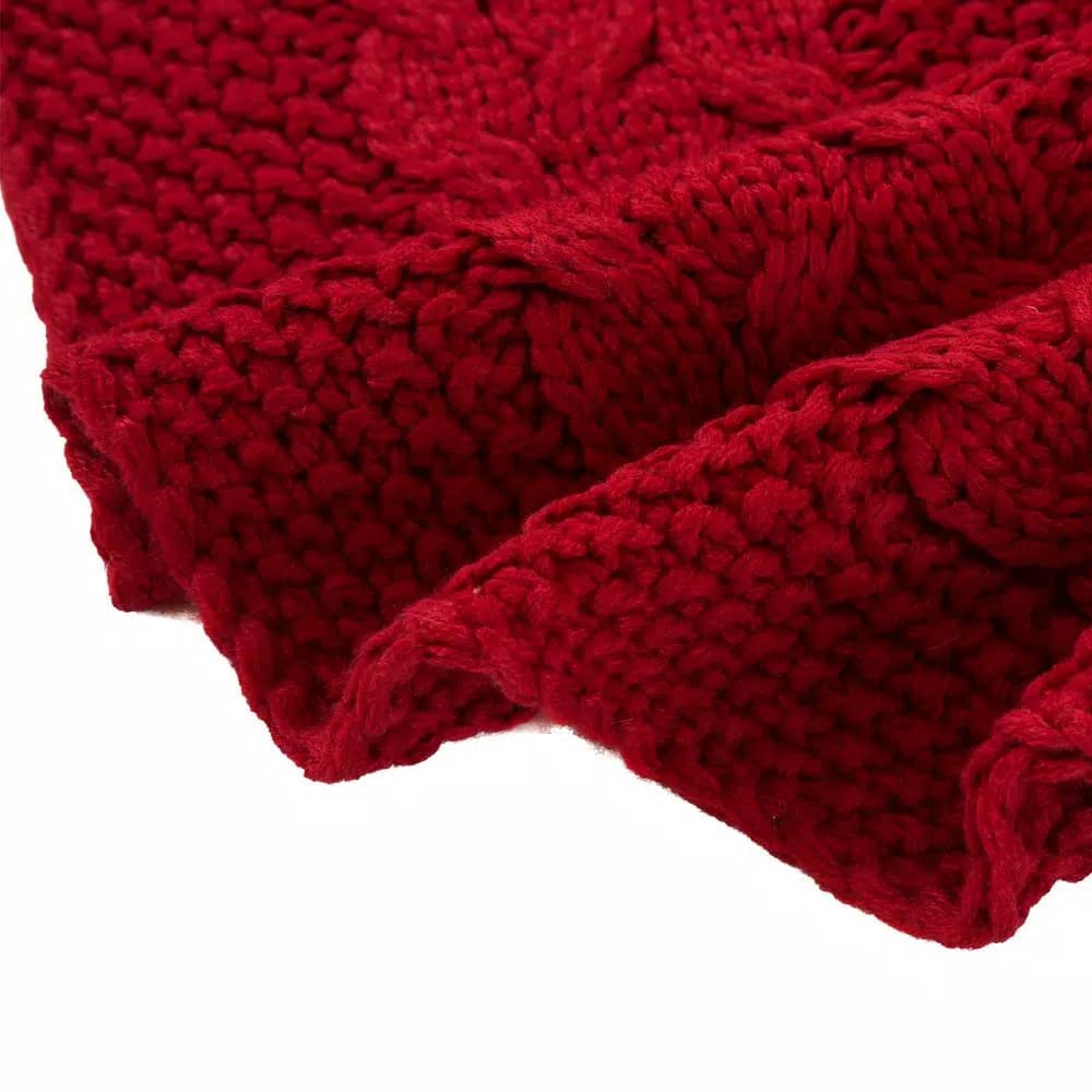 Glitzhome 52 in. Red Knitted Acrylic Christmas Tree Skirt