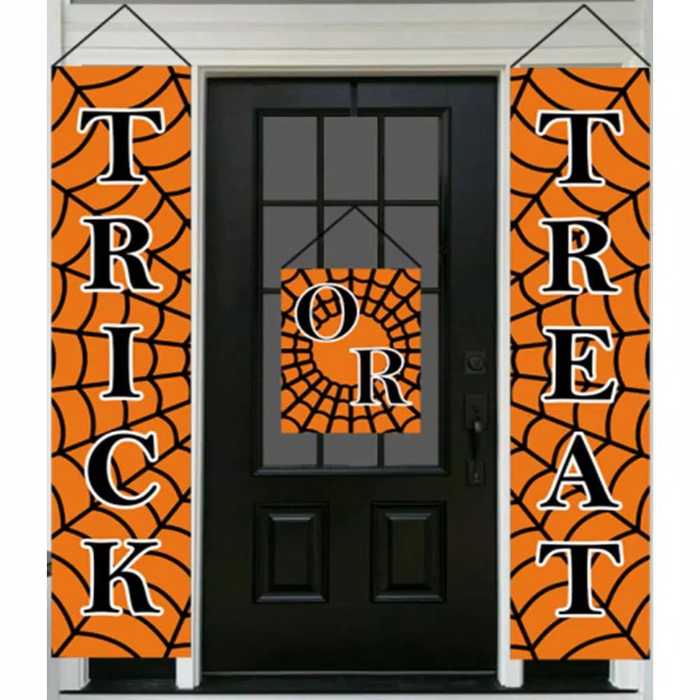Unbranded 70 in. Trick or Treat Halloween Banner, 3-Piece Orange Polyester Indoor Wall Decor