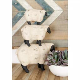 LITTON LANE 3-Stacked Sheep Polystone Sculpture - Off White Farmhouse Decor thumbnail 1
