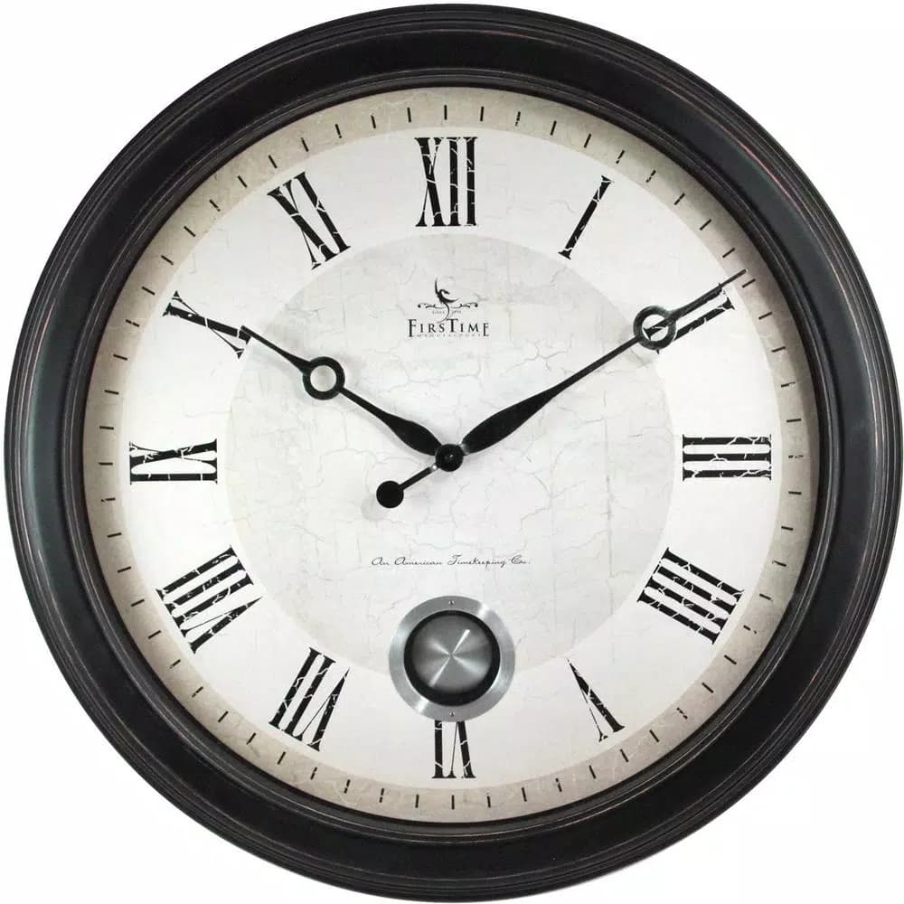 FirsTime Adair 24 in. Round Wall Clock with Pendulum - Oil Rubbed Bronze
