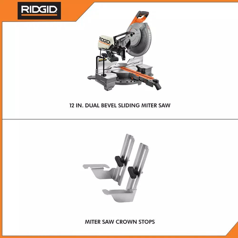 RIDGID 12 in. Dual Bevel Sliding Miter Saw, 15 Amp, 70° Miter Capacity