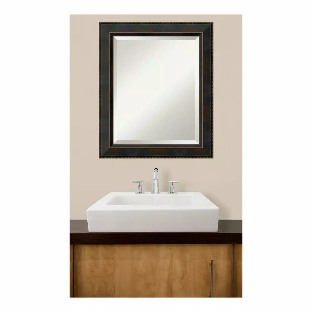 Amanti Art Signore 20.5 in. W x 24.5 in. H Rectangular Bronze Framed Bathroom Vanity Mirror