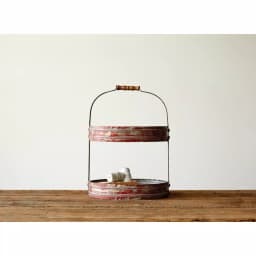 3R Studios Red 2-Tier Oval Iron Decorative Tray with Wood Handle thumbnail 3