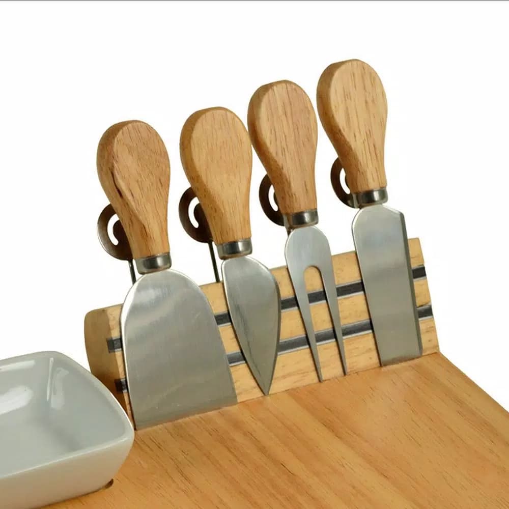 Unbranded Picnic at Ascot Windsor Hardwood Cheese Board Set with Ceramic Bowl, 4 Tools, and Markers
